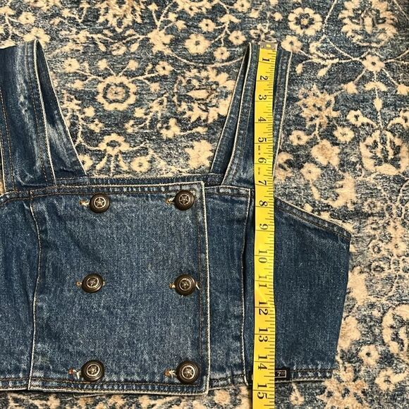 Vintage Guess Blue Distressed Denim Button Closure Crop Top Boho Festival - Picture 6 of 10